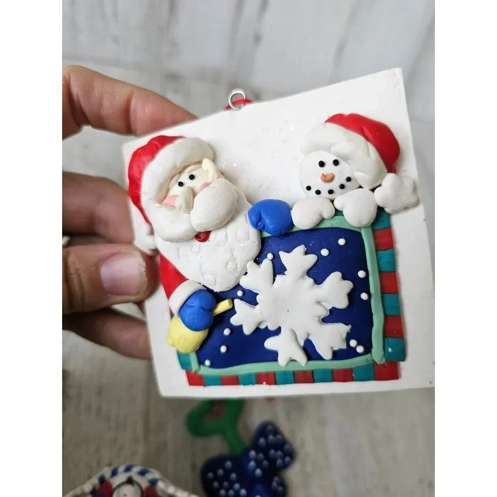 snowman vintage ornament set‎ baby rattle Santa